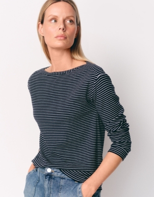 Ribbed Slash Neck Jersey Top