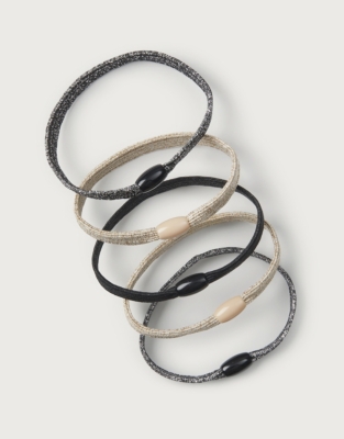 Ribbed Sparkle Hair Elastics – Set of 5