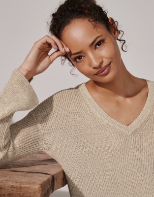 Ribbed Sparkle V-Neck Jumper