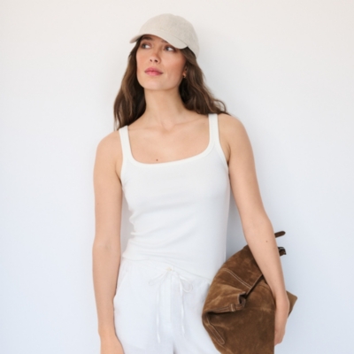 Ribbed Square Neck Jersey Tank Top