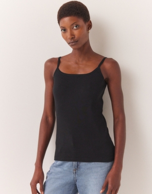 Ribbed Strappy Square Neck Vest Vest Tops The White Company US