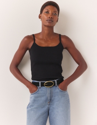 Ribbed Strappy Square Neck Vest Vest Tops The White Company US