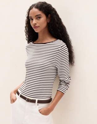 Ribbed Stripe Jersey Top - Dark Chocolate