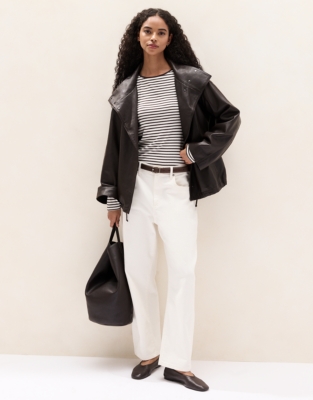 Ribbed Stripe Jersey Top - Dark Chocolate