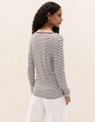 Ribbed Stripe Jersey Top - Dark Chocolate