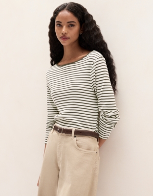 Ribbed Stripe Jersey Top - Eucalyptus