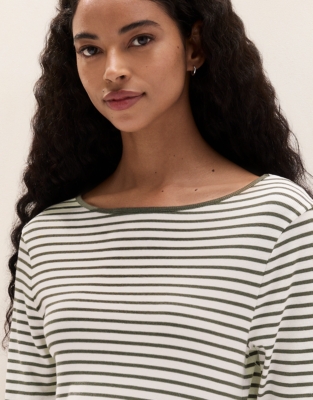 Ribbed Stripe Jersey Top - Dark Chocolate