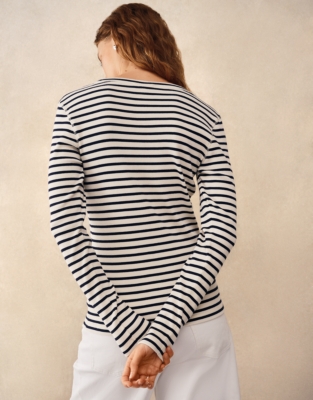 Ribbed Striped Crew Neck Top