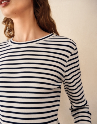 Ribbed Striped Crew Neck Top