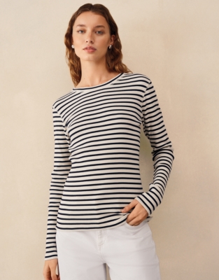 Ribbed Striped Crew Neck Top