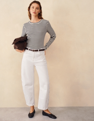 Ribbed Striped Crew Neck Top