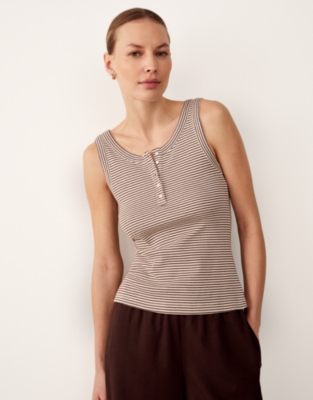 Ribbed Striped Henley Vest