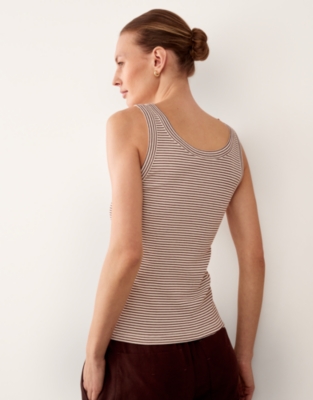 Ribbed Striped Henley Vest