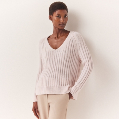 Ribbed V-Neck Jumper with Alpaca
