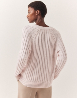 Ribbed V-Neck Jumper with Alpaca