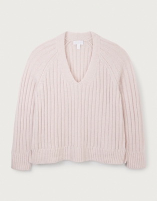 Ribbed V-Neck Jumper with Alpaca
