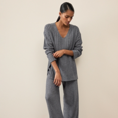 Ribbed V-Neck Lounge Jumper with Cashmere