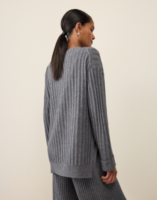 Ribbed V-Neck Lounge Jumper with Cashmere