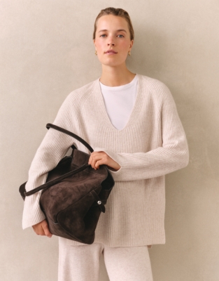 Ribbed V-Neck Sweater with Cashmere