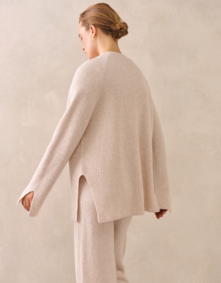 Ribbed V-Neck Sweater with Cashmere