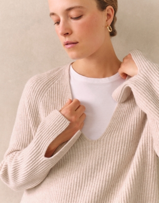 Ribbed V-Neck Sweater with Cashmere