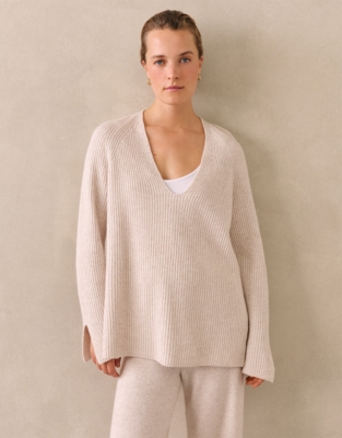 Ribbed V-Neck Sweater with Cashmere