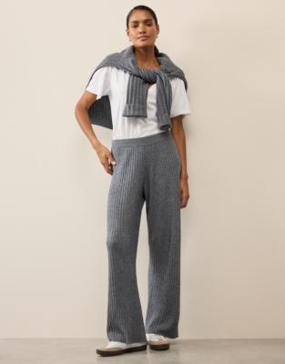 Ribbed Wide Leg Joggers with Cashmere