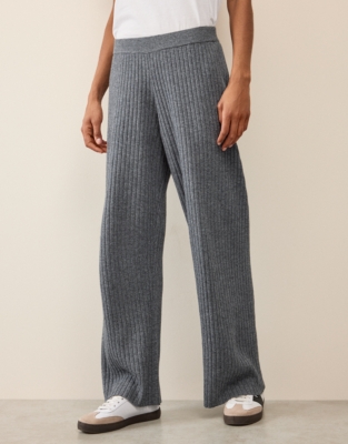 Ribbed Wide Leg Joggers with Cashmere