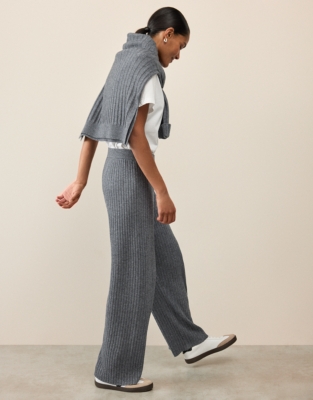 Ribbed Wide Leg Joggers with Cashmere