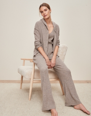 Ribbed Wide-Leg Joggers with Cashmere