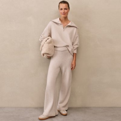 Ribbed Wide Leg Trousers with Cashmere