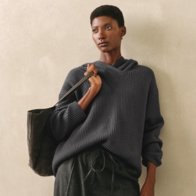 Ribbed Wrap Detail Hoodie with Cashmere