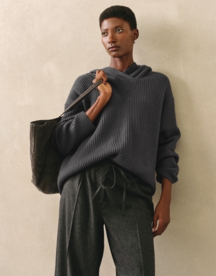 Ribbed Wrap Detail Hoodie with Cashmere - Graphite