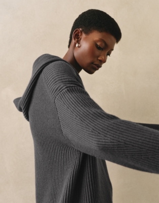 Ribbed Wrap Detail Hoodie with Cashmere - Graphite
