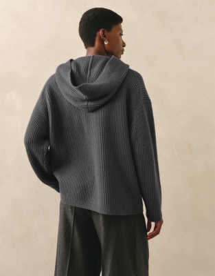 Ribbed Wrap Detail Hoodie with Cashmere - Graphite