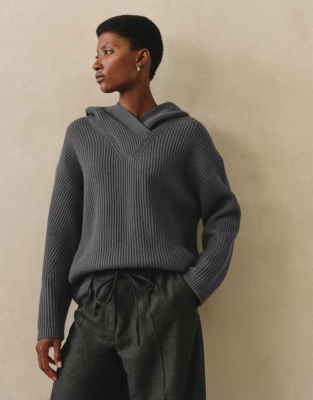 Ribbed Wrap Detail Hoodie with Cashmere - Graphite