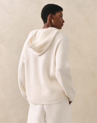 Ribbed Wrap Detail Hoodie with Cashmere - Porcelain