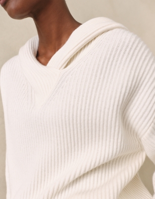 Ribbed Wrap Detail Hoodie with Cashmere - Porcelain
