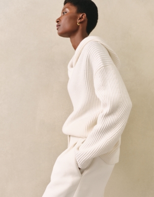 Ribbed Wrap Detail Hoodie with Cashmere - Porcelain