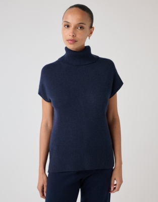 Roll Neck Knitted Tank with Cashmere