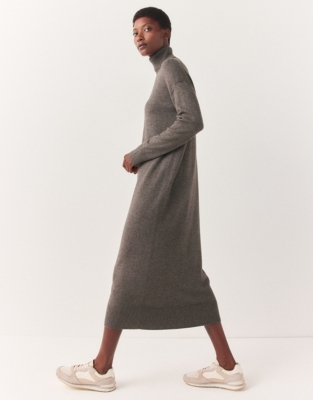 Roll Neck Midi Dress with Cashmere
