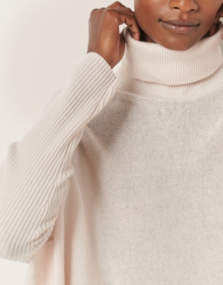 Roll Neck Oversized Jumper with Cashmere - Petal Pink