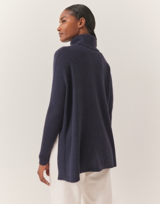 Roll Neck Oversized Jumper with Cashmere - Navy