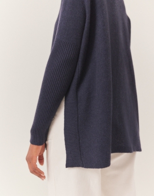 Roll Neck Oversized Jumper with Cashmere - Navy