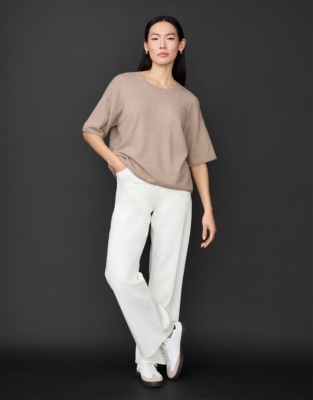 Rolled Edge Knitted Tee with Cashmere