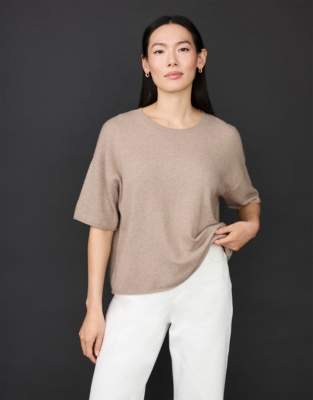 Rolled Edge Knitted Tee with Cashmere