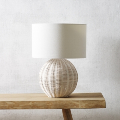 Round Rattan Table Lamp Lighting The White Company UK
