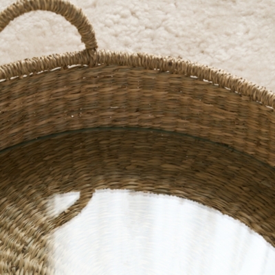 Round Seagrass Tray with Glass Base