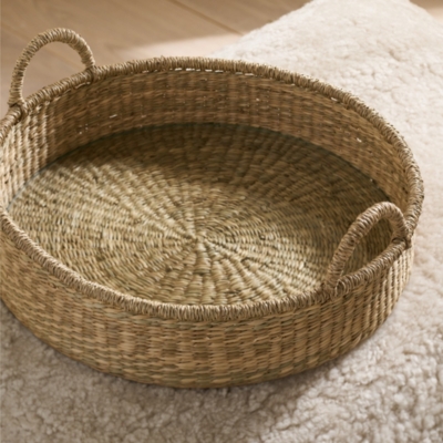 Round Seagrass Tray with Glass Base