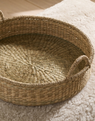 Round Seagrass Tray with Glass Base